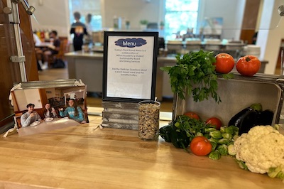 A display in Forbes Dining Hall announces the expansion of plant-based offerings.